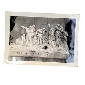 Vtg Forest Lawn's Mystery of Life Statue Monochrome Photo 1940s Found Snapshot